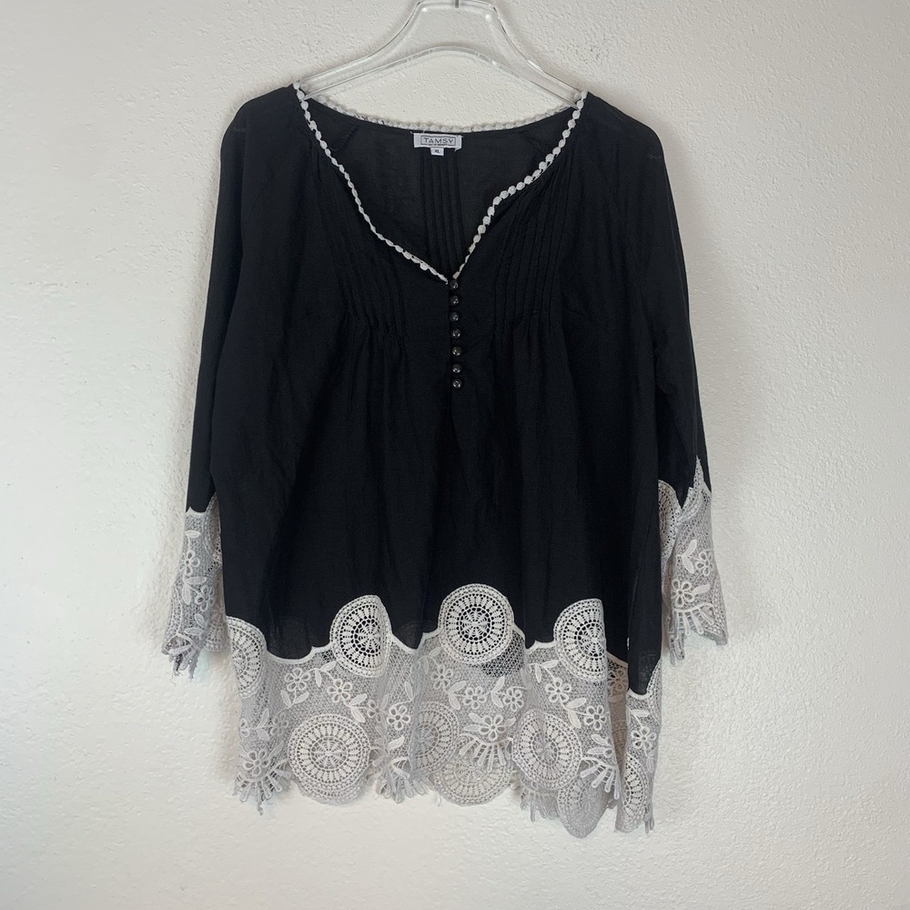 Tamsy Top Womens XL Boho Cottagecore Prairie Coastal Beach‎ Crochet Lace